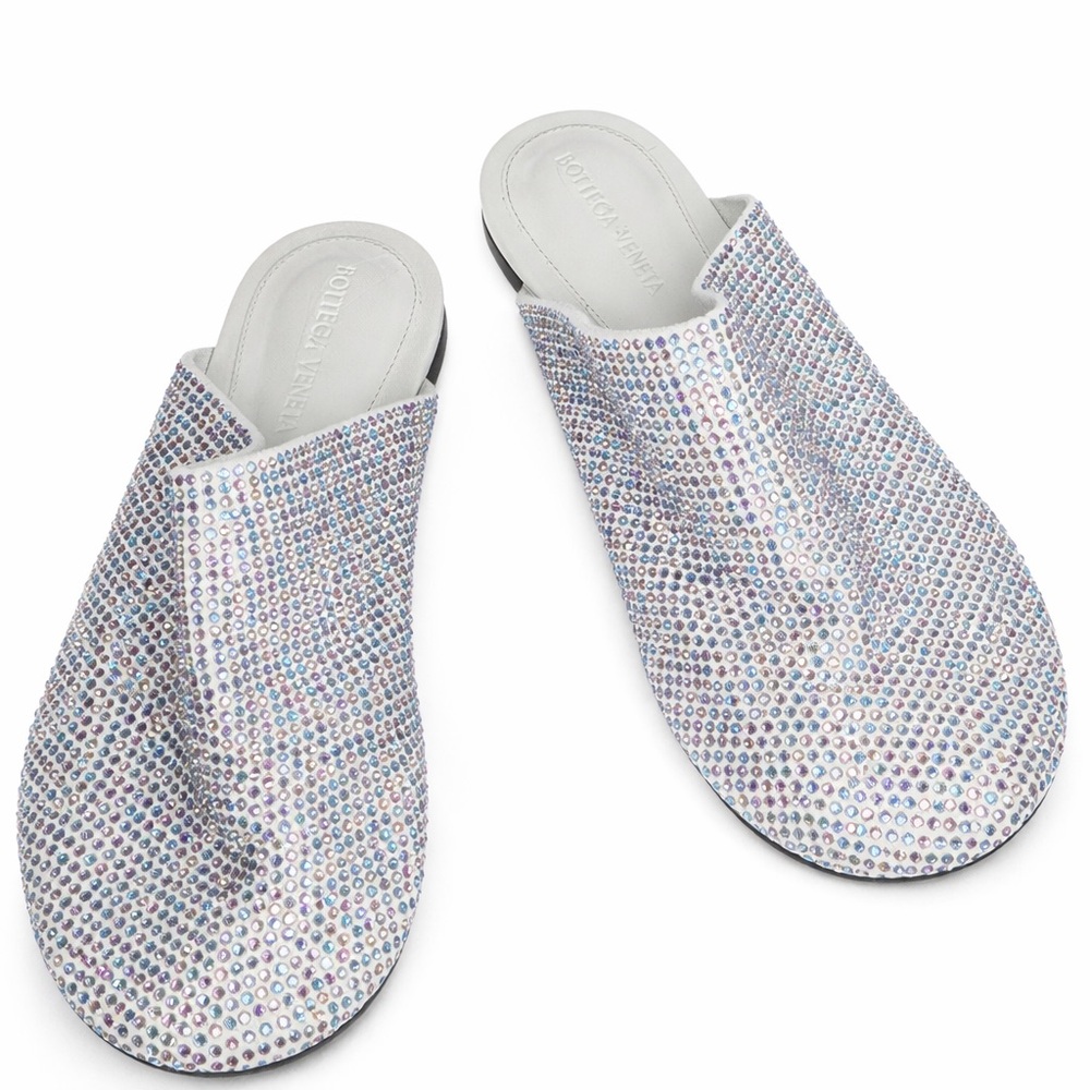 Bottega Veneta Iridescent Crystal-Embellished White Slip-On Mules